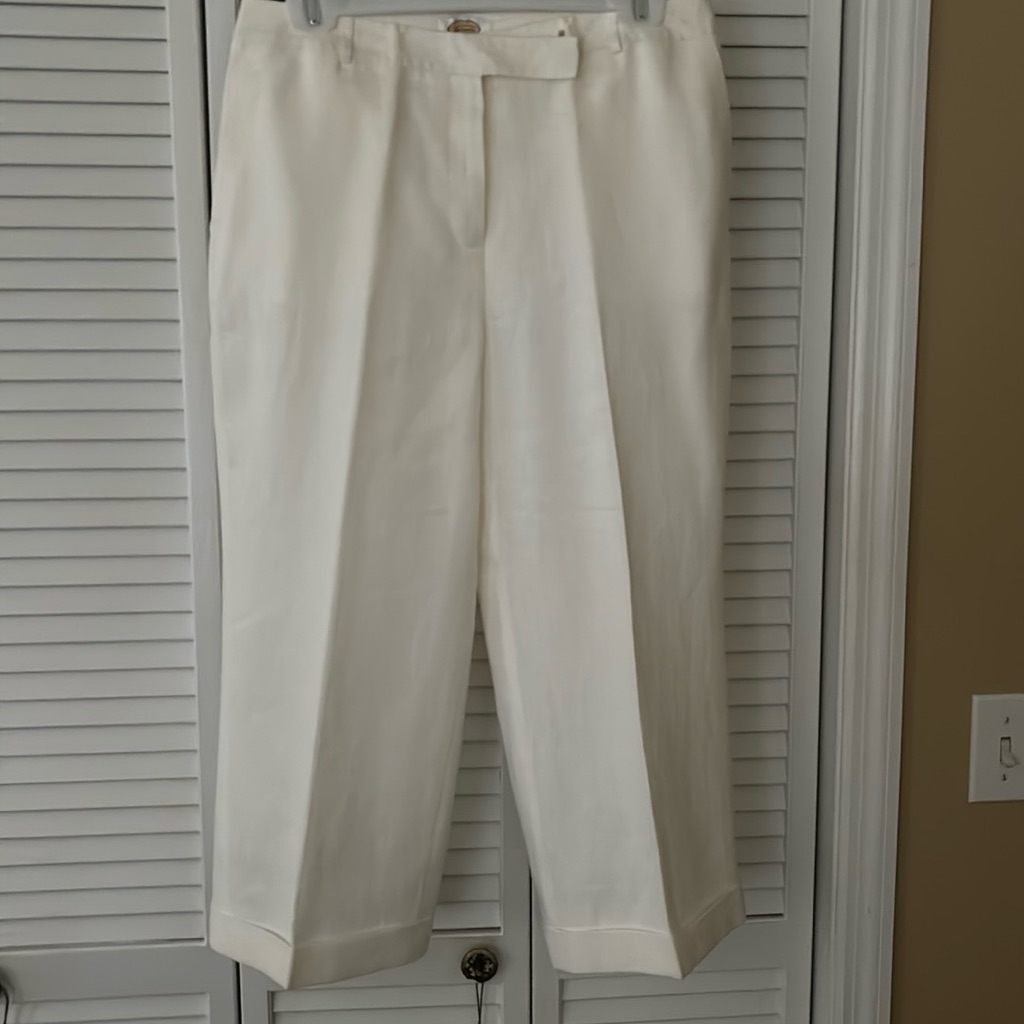 White Cuffed Linen Pants